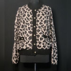 Nation LTD Black and Cream Animal Print Alpaca Cardigan